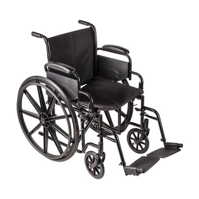 DMI Transport Chair Travel Wheelchair with Solid Steel Construction, Padded Removable Armrests, Easy to Fold and Store, Push-to-Lock Brakes, Silver and Black