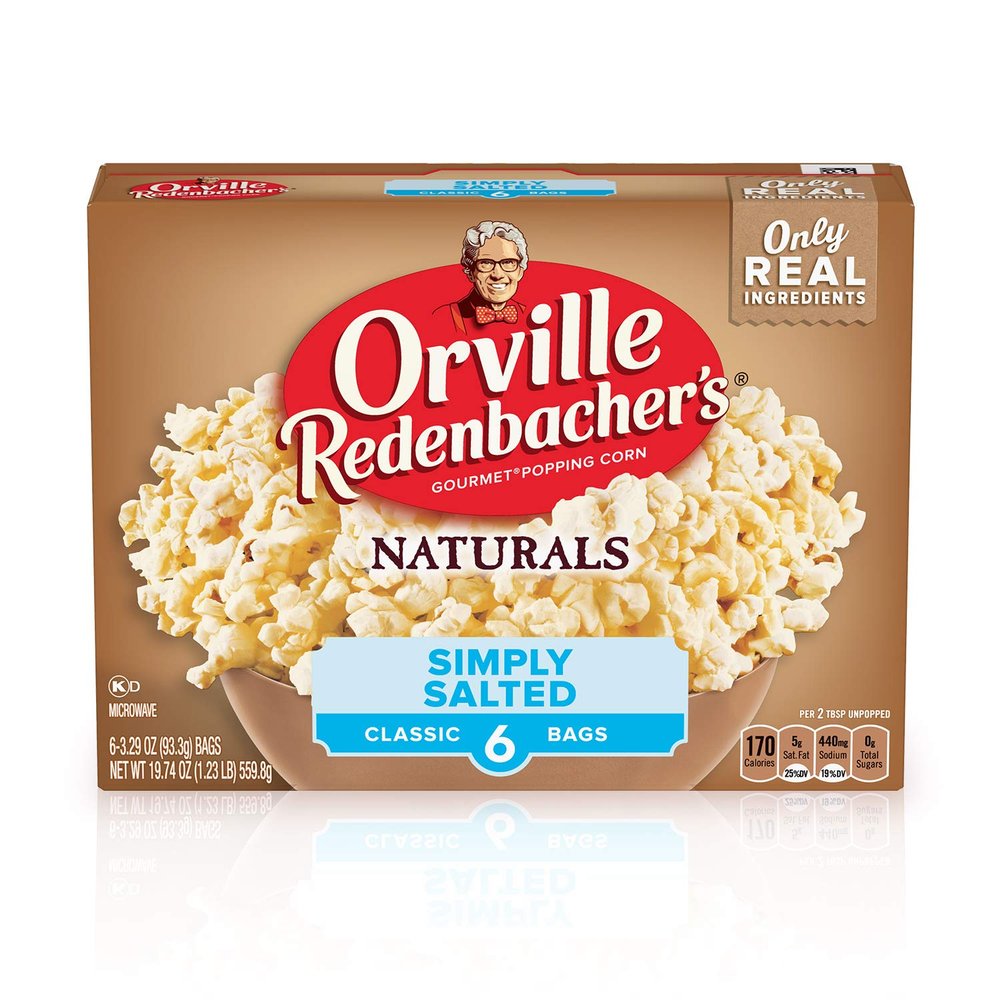Orville Redenbachers Microwave Popcorn, Naturals Simply Salted Flavor, 3g Fiber Per Serving, 3.29 oz., 6-Count (6 Boxes)