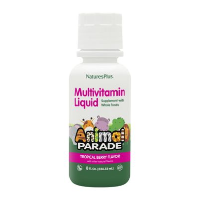 NaturesPlus Animal Parade Children's Liquid Multivitamin - Tropical Berry Flavor - 8 fl oz - Whole Food Supplement - Vegetarian, Gluten Free - 16 Servings