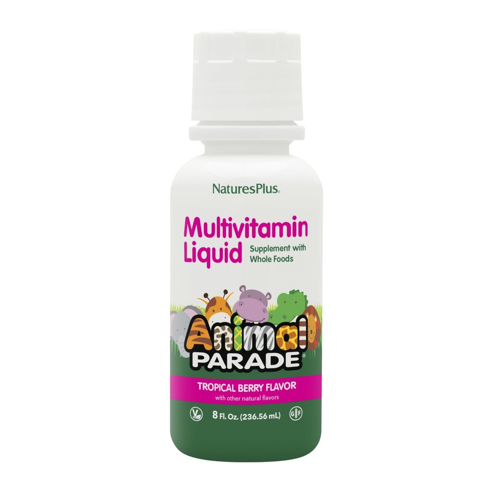 NaturesPlus Animal Parade Children's Liquid Multivitamin - Tropical Berry Flavor - 8 fl oz - Whole Food Supplement - Vegetarian, Gluten Free - 16 Servings