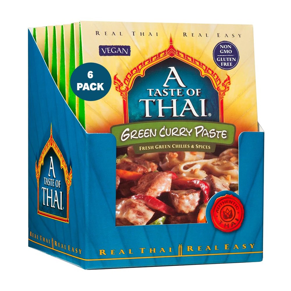 A Taste of Thai Green Curry Paste Authentic & Natural Ready-to-Use Thai Curry Paste Vegan, GlutenFree & NonGMO Spicy, Fresh Flavor for Curries, StirFries, Soups & Dips - 1.75 oz (Pack of 6)