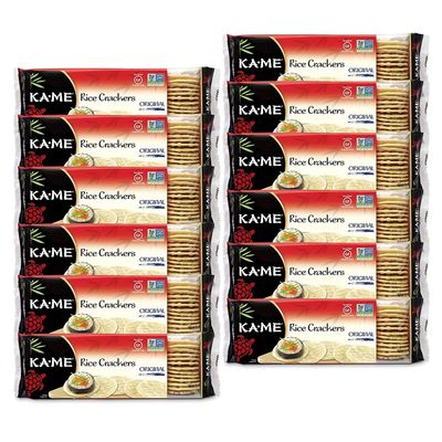 KA-ME Gluten-Free Original Rice Crunch Crackers 3.5 oz (Pack of 12), Authentic Asian Ingredients and Flavors, Certified Gluten Free Crackers, No Artificial Flavors/Colors, Non GMO Snacks, Served with Asian Salmon, Cream Cheese, Egg & Tuna Salad, Asia