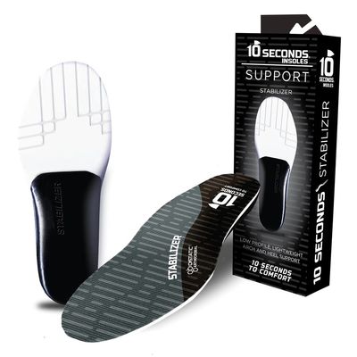 10 Seconds Stabilizer Insole, Medium Corrective Arch, Soft Support, Designed for Instability and Low-Profile Footwear, Deep Heel Cup, Anti Odor and Blister Topper (M 12.5/13.5)