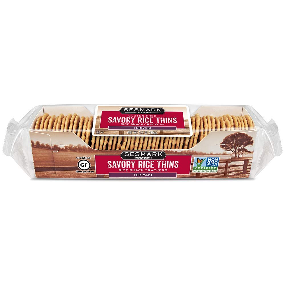 Sesmark Gluten Free Rice Thins Teriyaki - Non GMO Project Verified - 3.2 Oz (Pack of 12)