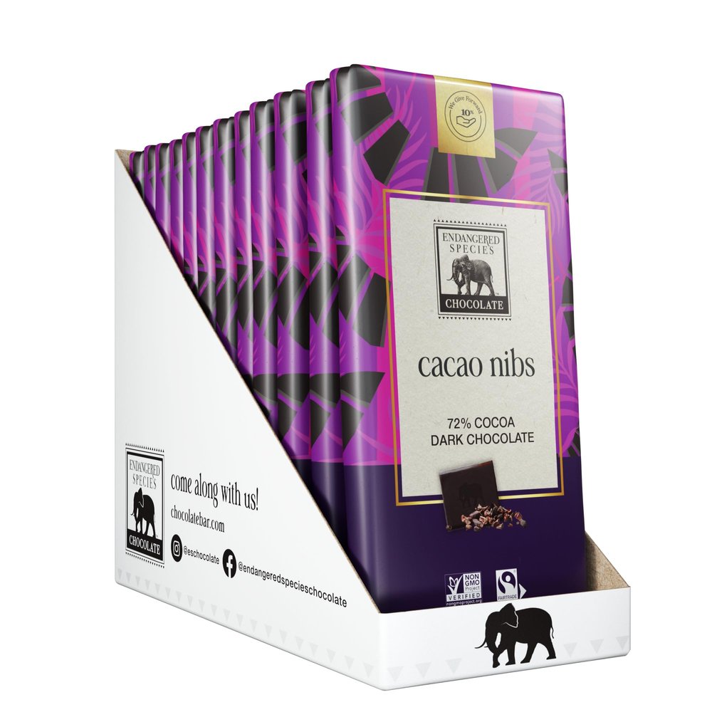Endangered Species Dark Chocolate Bar with Cacao Nibs (72% cocoa)