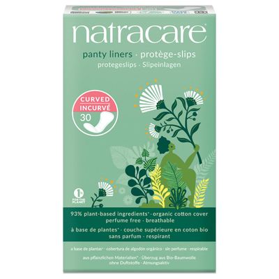 Natracare Natural Organic Cotton Curved Panty Liners for Sensitive Skin, Shaped for Extraordinary Everyday Comfort, 30 Liners Per Box (Pack of 16 Boxes, 480 Liners Total)