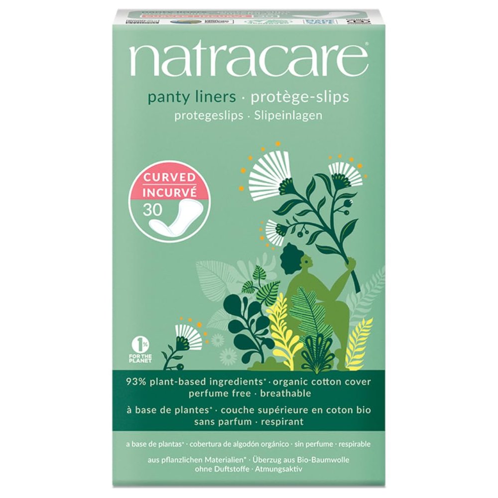 Natracare Natural Organic Cotton Curved Panty Liners for Sensitive Skin, Shaped for Extraordinary Everyday Comfort, 30 Liners Per Box (Pack of 16 Boxes, 480 Liners Total)