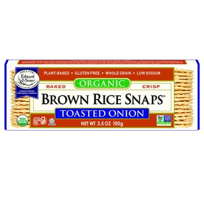 Edward & Sons Organic Toasted Onion Brown Rice Snaps - Oven Baked, Whole Grain, Gluten Free, Low Sodium, Low Fat, Non-GMO Project Verified, USDA Organic - 3.5 Oz (Pack of 12)