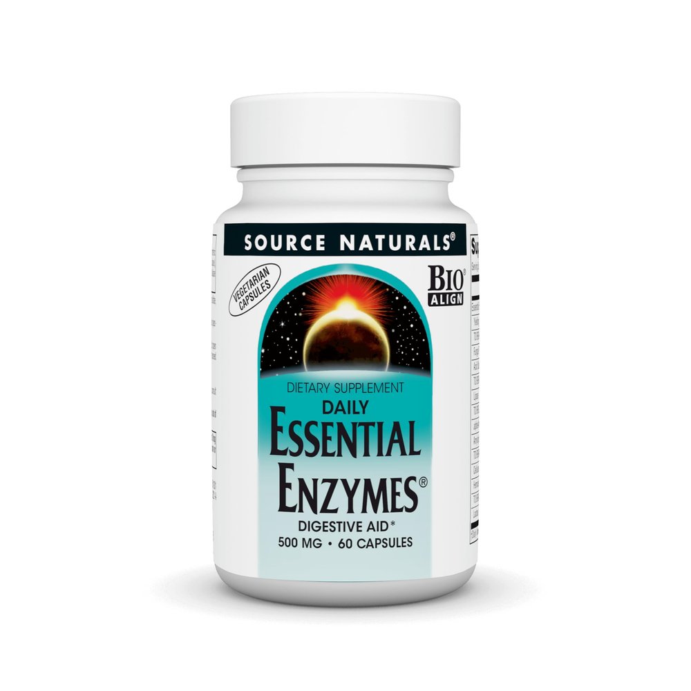Source Naturals Essential Enzymes 500mg Bio-Aligned Multiple Enzyme Supplement Herbal Defense for Digestion, Gas, Constipation & Bloating Relief - Supports Immune System* - 60 Vegetarian Capsules