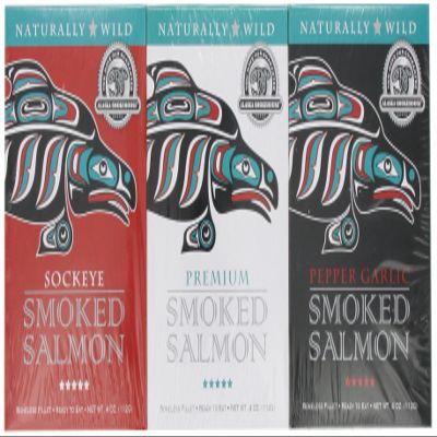 Alaska Smokehouse Trio of Smoked Salmon/Pepper Garlic/Sockeye Gift Set 4 ounce each