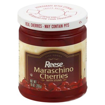Reese Red Maraschino Cherries with Stem, 10-Ounces (Pack of 12)