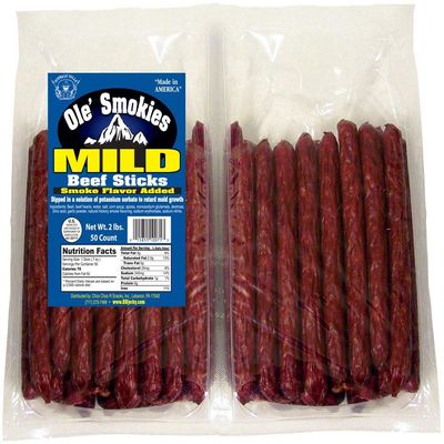 Buffalo Bills 2-lb Mild 5" Ole' Smokies Saddlebag (50 twist-end beef sticks per saddlebag)