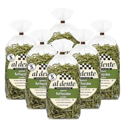 Al Dente Spinach Fettuccine  All-Natural, Hand-Crafted Egg Pasta. Traditional Pasta Noodles Made With Cage-Free Eggs, Semolina, and Spinach. Great for Pastas Soups Stews & More 12oz Bags (Pack of 6)