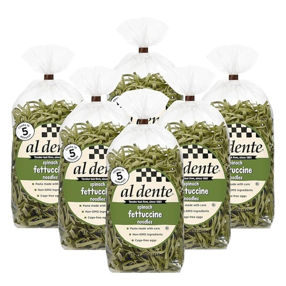 Al Dente Spinach Fettuccine  All-Natural, Hand-Crafted Egg Pasta. Traditional Pasta Noodles Made With Cage-Free Eggs, Semolina, and Spinach. Great for Pastas Soups Stews & More 12oz Bags (Pack of 6)