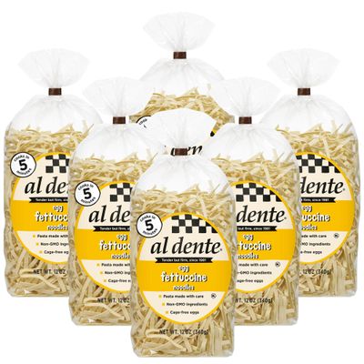 Al Dente Egg Fettuccine  All-Natural, Hand-Crafted Egg Pasta. Delicious And Versatile - Traditional Pasta Noodles Made With Cage-Free Eggs, And Semolina, 12oz Bags (Pack of 6)