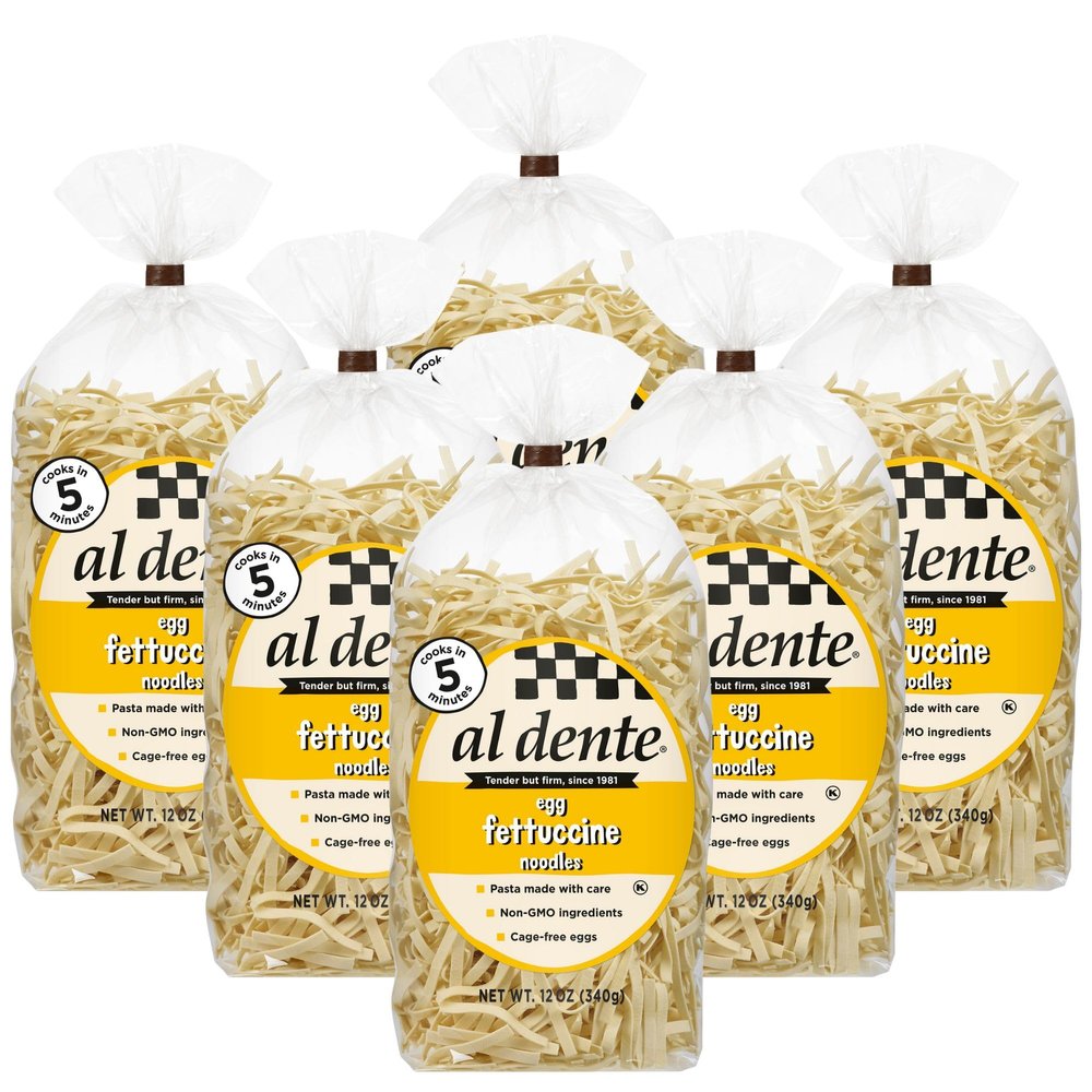 Al Dente Egg Fettuccine All-Natural, Hand-Crafted Egg Pasta. Delicious And Versatile - Traditional Pasta Noodles Made With Cage-Free Eggs, And Semolina, 12oz Bags (Pack of 6)