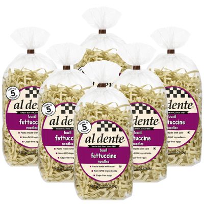 Al Dente Basil Fettuccine  All-Natural, Hand-Crafted Egg Pasta - Delicious And Versatile - Traditional Noodles Made With Cage-Free Eggs, Semolina, and Basil, 12oz Bags (Pack of 6)
