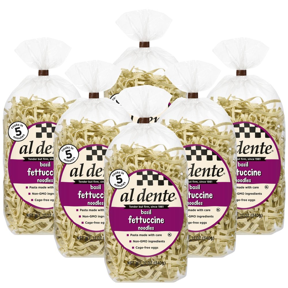 Al Dente Basil Fettuccine  All-Natural, Hand-Crafted Egg Pasta - Delicious And Versatile - Traditional Noodles Made With Cage-Free Eggs, Semolina, and Basil, 12oz Bags (Pack of 6)
