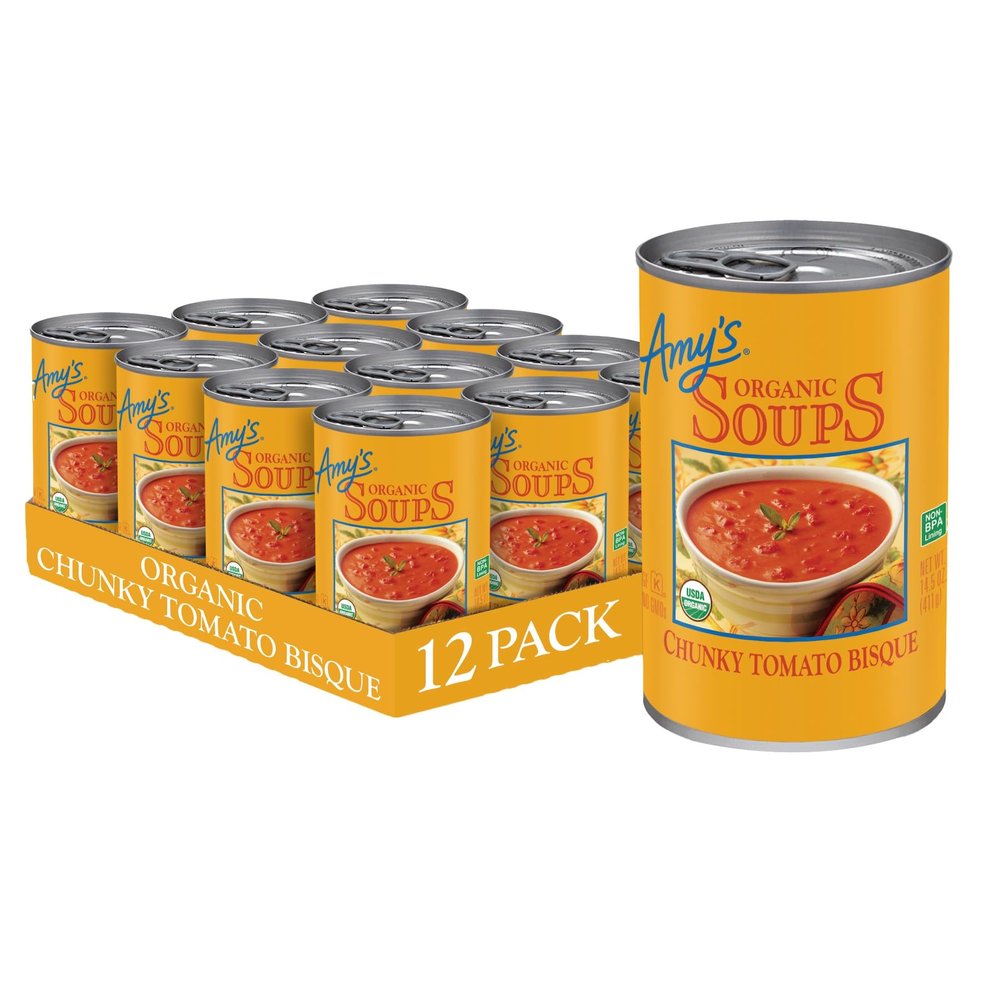Amys Soup, Chunky Tomato Bisque, Gluten Free, Made With Organic Tomatoes and Cream, Canned Soup, 14.5 Oz (12 Pack)