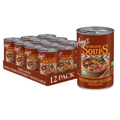 Amys Soup, Vegan Fire Roasted Southwestern Vegetable Soup With Organic Black Beans, Gluten Free, Canned Soup, 14.3 Oz (12 Pack)