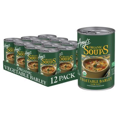 Amy's Soup, Vegan, Organic Vegetable Barley (Tomatoes, Carrots and Celery) Low Fat, 14.1 oz (Pack of 12)