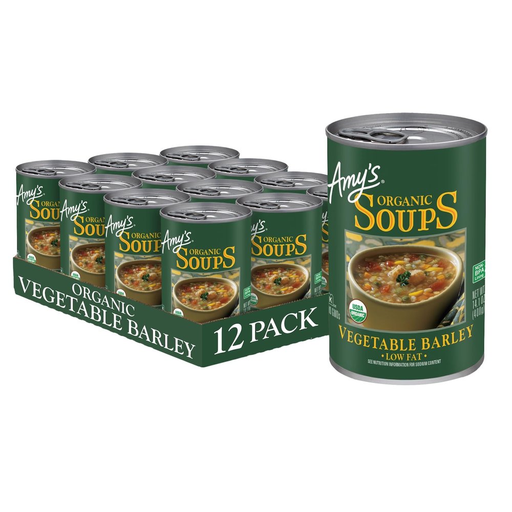 Amy's Soup, Vegan, Organic Vegetable Barley (Tomatoes, Carrots and Celery) Low Fat, 14.1 oz (Pack of 12)