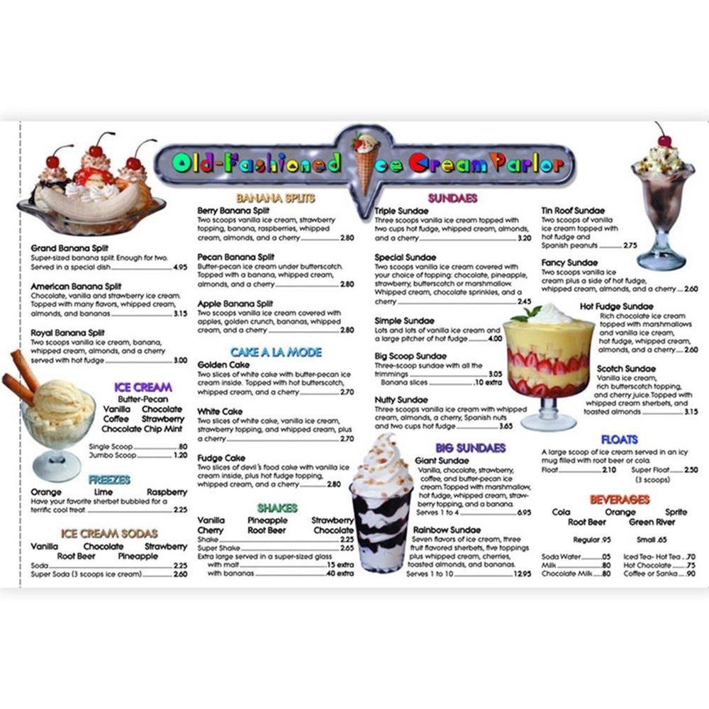 MENU MATH ICE CREAM PARLOR EXTRA ME