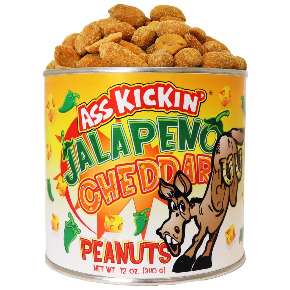 ASS KICKIN Jalapeno Cheddar Spicy Hot Peanuts  12oz - Perfect Premium Ultimate Spicy Snack Gourmet Gift Hottest Peanuts - Try if you dare!