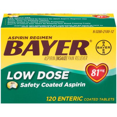 Bayer Aspirin Regimen Low Dose 81mg Enteric Coated Pain Reliever Tablets, 120 Count