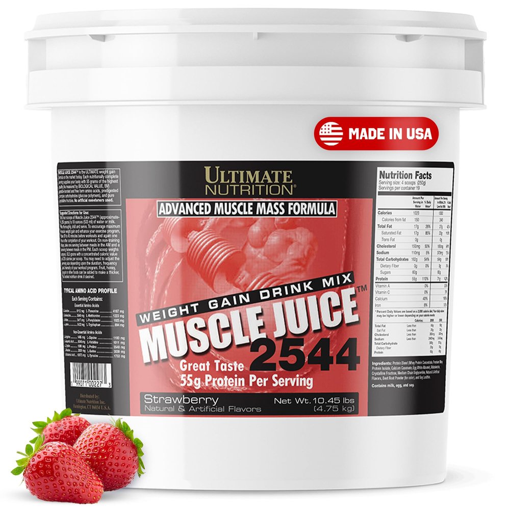 Ultimate Nutrition Muscle Juice, Weight Gain Drink Mix - Mass Gainer Workout Powder for Men & Women - Supplement for Lean Muscle Growth & Immune Support with 55g Protein - Strawberry, 10.45lb