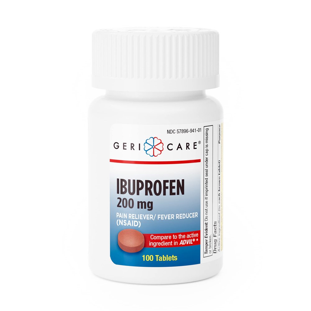 GeriCare Ibuprofen 200mg Pain Reliever and Fever Reducer  Tablets for Headaches, Colds, Toothaches, and Joint Pain 100 Count (Pack of 1)