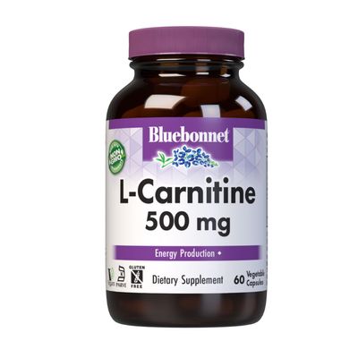 Bluebonnet L-Carnitine 500 mg Vitamin Capsules, White, 60 Count