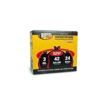 BERRY PLASTICS CORPORATION Ruffies Pro 1124887 42 Gallon Black Contractor Clean-Up Bags 24 Count