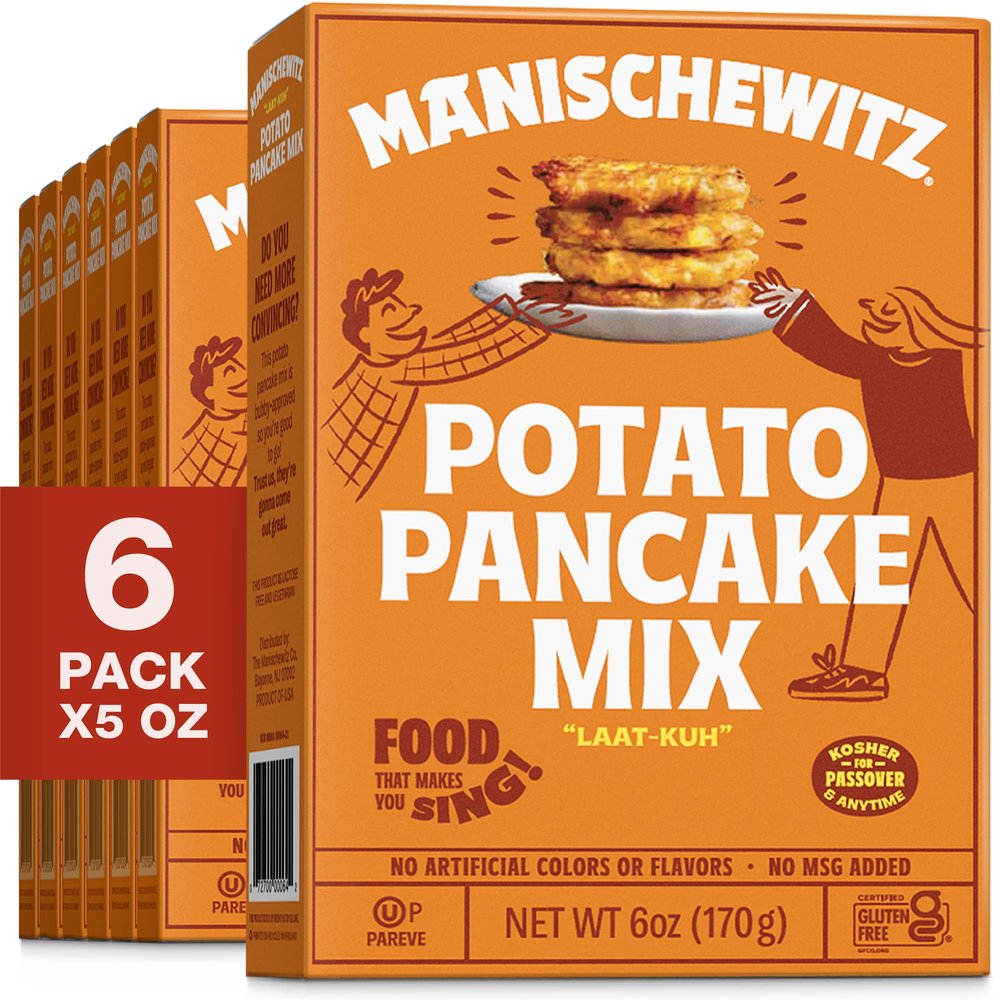 Manischewitz Potato Pancake Mix 6oz (6 Pack) Gluten Free, No MSG, Traditional Style Potato Latke Mix