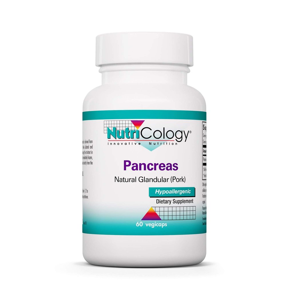 Nutricology Pancreas Pork 425mg Supplement - Pancreas Natural Glandular, Pancreatic Enzymes, Amylase, Protease, Lipase, Hypoallergenic - 60 Count