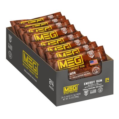 MEG (Military Energy Gum) - Cinnamon | Enhance Your Physical Performance with 100mg of Caffeine Per Piece, Ultimate Energy Boost for Workouts, Alternative to Energy Drinks | Pack of 24