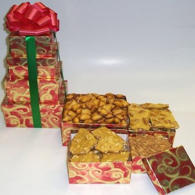 Scott's Cakes 4 Tier Red and Gold Swirl Box Peanut and Pretzel Lovers Surprise