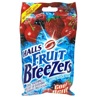 Halls Fruit Breezers Pectin Throat Drops, Cool Berry, 25-Count Bags (Pack of 12)