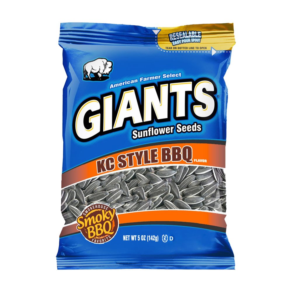 GIANTS KC Style BBQ Sunflower Seeds - Sunflower Seeds Bulk, Roasted Sunflower Seeds to Eat, Flavored Sunflower Seeds BBQ Flavor - 5 oz Resealable Bags (Pack of 12)