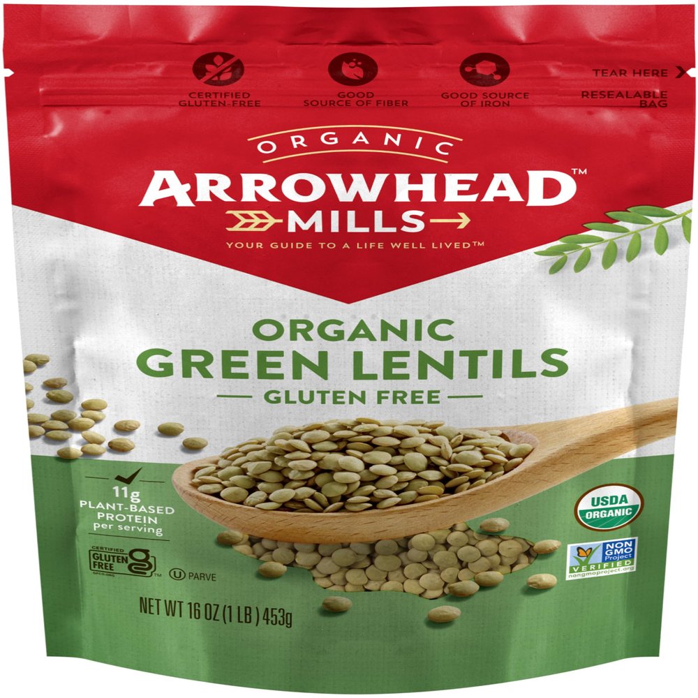 Arrowhead Mills Organic Green Lentils, 16 oz Bag (Pack of 6)