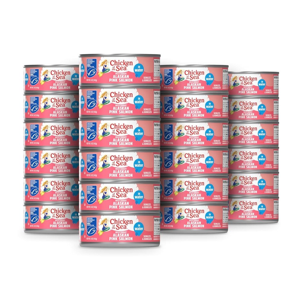 Chicken of the Sea Alaskan Pink Salmon in Water, 5 oz Cans (Pack of 24), Wild Caught Canned Salmon, Skinless & Boneless (Packaging May Vary)