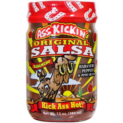 ASS KICKIN' Original Hot Spicy Salsa - 13 oz. - Premium Gourmet Spicy Hot Habanero Salsa for Tortilla Chips, Veggies, and Breakfast Burritos  Warning - Try if you Dare!