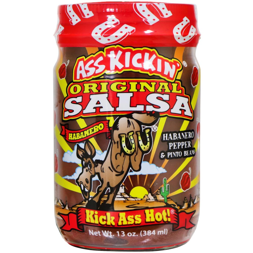 ASS KICKIN' Original Hot Spicy Salsa - 13 oz. - Premium Gourmet Spicy Hot Habanero Salsa for Tortilla Chips, Veggies, and Breakfast Burritos  Warning - Try if you Dare!