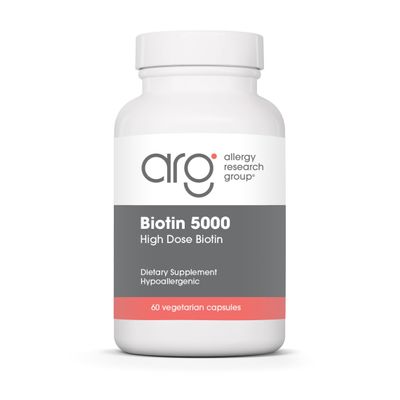 Allergy Research Group Biotin 5000 Supplement - 5000mcg Biotin, Vitamins for Hair, Skin and Nails, High Dose, Vegetarian Capsules, Hypoallergenic, Gluten Free - 60 Count