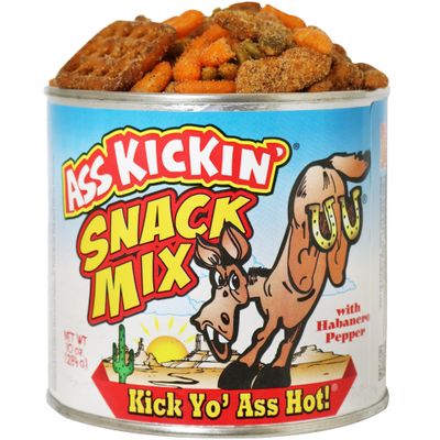 Ass Kickin' Snack Mix  10oz can | Spicy Gourmet Blend of Peanuts, Cashews, Sesame Sticks, Rice Crackers & Pretzels | Funny Gift for Parties, Road Trips & Spice Fans