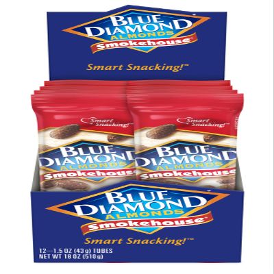 Blue Diamond Almonds, Smokehouse Flavored Snack Nuts, Single Serve Bags (1.5 Oz. Tubes, Pack of 12)