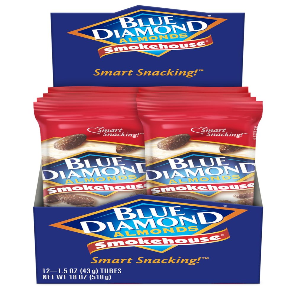 Blue Diamond Almonds, Smokehouse Flavored Snack Nuts, Single Serve Bags (1.5 Oz. Tubes, Pack of 12)