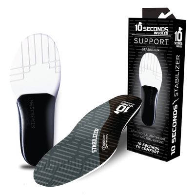 10 Seconds Stabilizer Insole, Medium Corrective Arch, Soft Support, Designed for Instability and Low-Profile Footwear, Deep Heel Cup, Anti Odor and Blister Topper (M 9.5/10.5, W12)