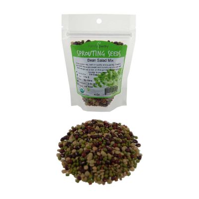 Bean Salad Sprouting Seed Mix  Organic  4 oz (1/4 lb)  Adzuki, Green Lentil & Radish Blend  for Sprouting, Salads, Soup & Food Storage