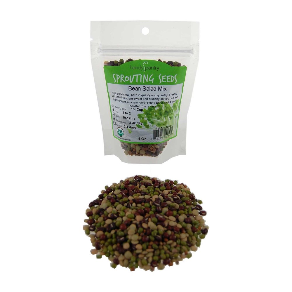 Bean Salad Sprouting Seed Mix  Organic  4 oz (1/4 lb)  Adzuki, Green Lentil & Radish Blend  for Sprouting, Salads, Soup & Food Storage